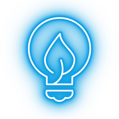 Neon blue eco light bulb icon