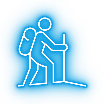 Neon blue hiking icon